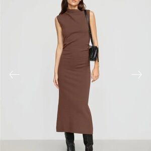 Modern Citizen Abel Elegant Brown Sleeveless Asymmetric Mock Neck Dress Small